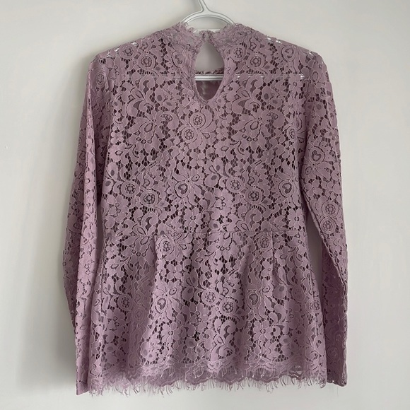 Lavender Lace Long Sleeve Peplum Top w/ Interior Tank Top - Picture 7 of 9